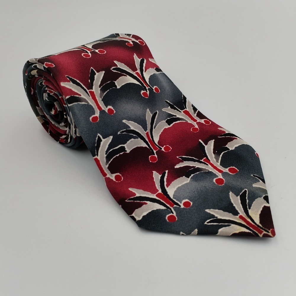FACETS‎ Classics Silk Tie Men Vintage Abstract Geometric Art Deco Burgundy Gray